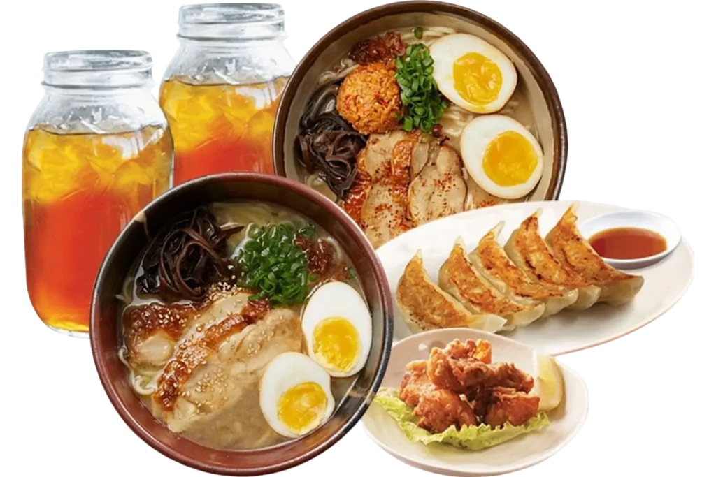 CHASHU RAMEN 2PCSSPICY CHASHU RAMEN+GYOZA 5PCSCHICKEN 4PCS+2 ICE LEMON TEA