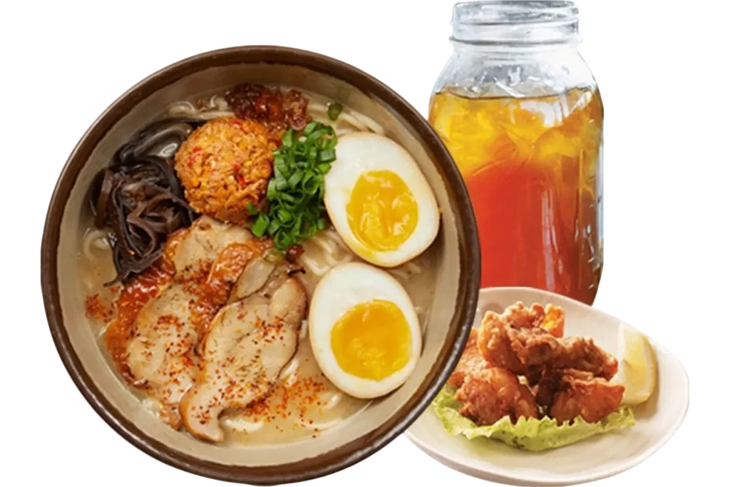CHICKEN CHASHU 2PCS+GYOZA 5PCS+ICE LEMON TEA