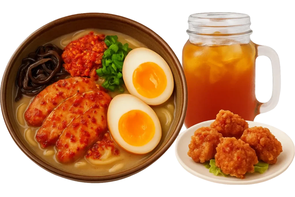 SPICY CHICKEN CHASHU RAMEN+FRIED CHICKEN 4PCS+ICE LEMON TEA